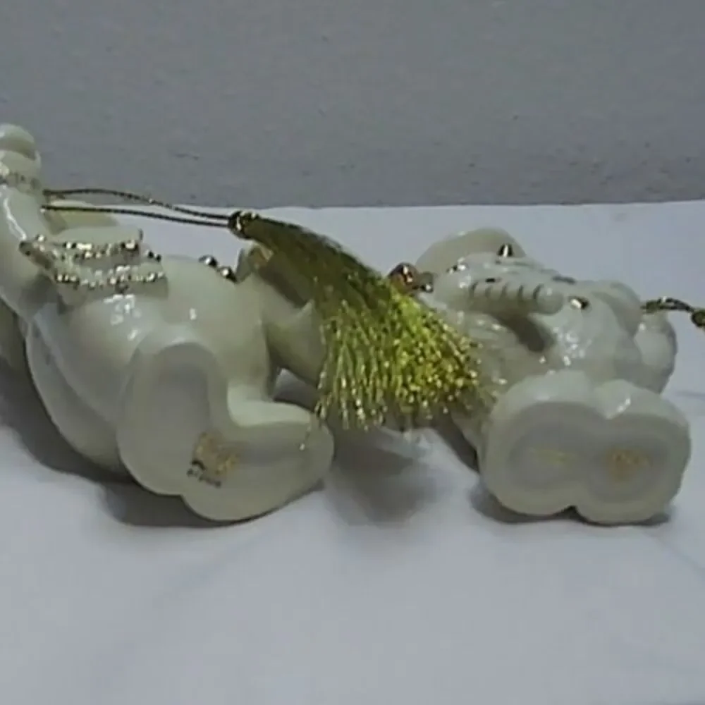 Pair of Vtg Lenox Ivory China Snowman Christmas Ornaments Gold Accents 3.75-4.25